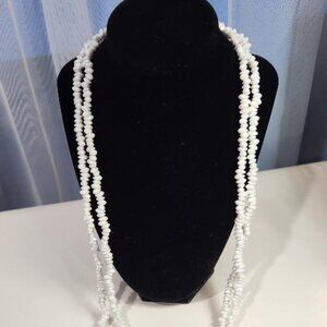 Set of 2 White Plastic Puka Shell Necklaces